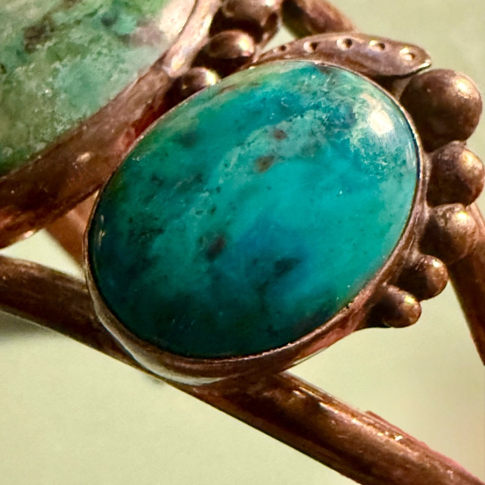 Signed Sterling Silver Turquoise Three-Stone Cuff Bracelet - Picture 6 of 15